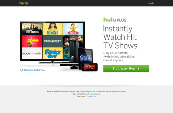 Hulu Plus homepage buiten de VS met Getflix