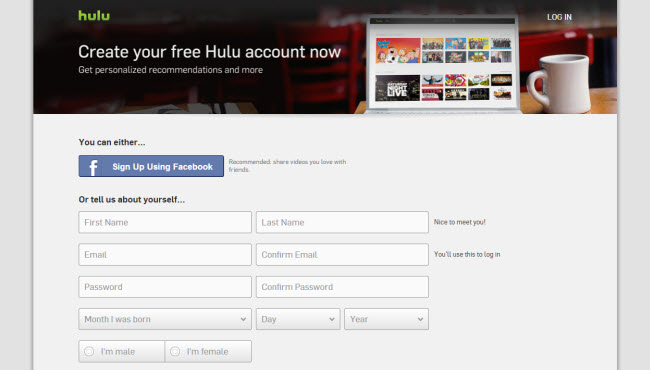 Hulu Plus inschrijfpagina buiten de VS met Getflix